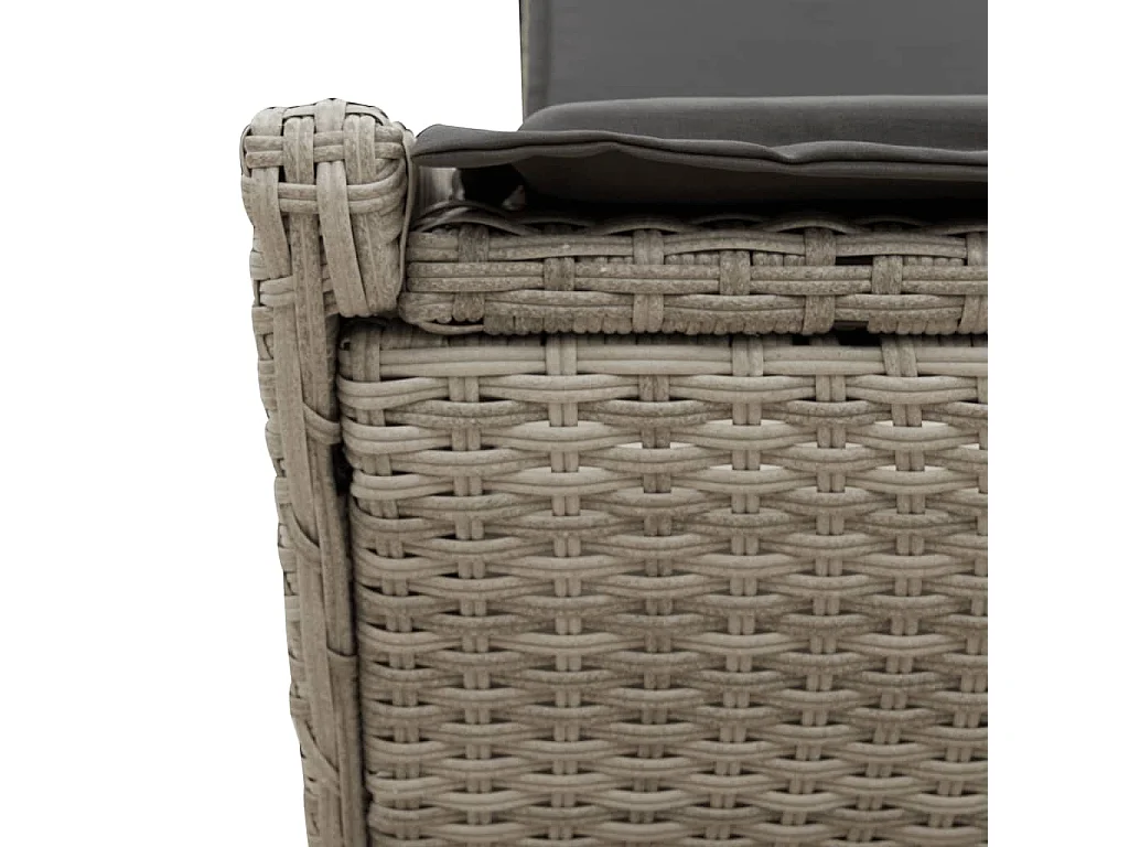 Chaise longue doble con cojines gris claro en resina trenzada