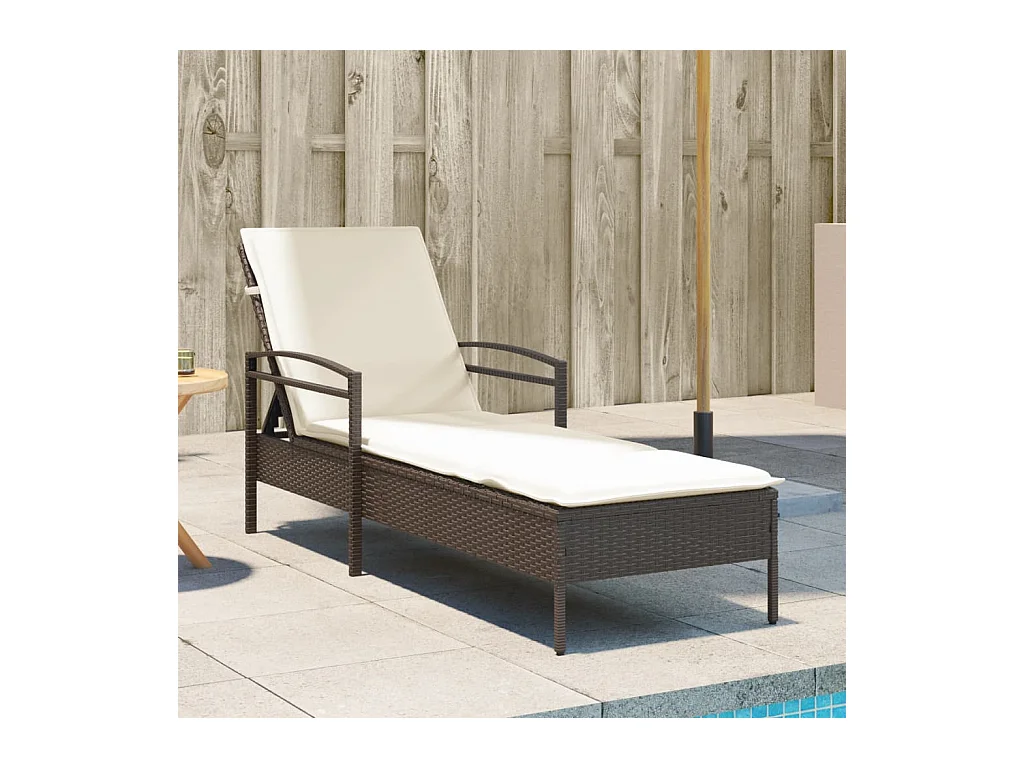 Chaise longue met bruin kussen 63x200x81 cm geweven hars