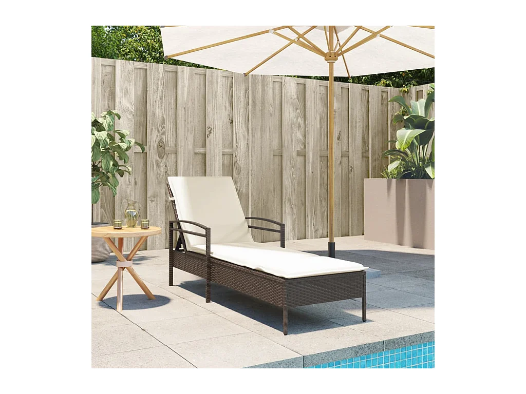 Chaise longue met bruin kussen 63x200x81 cm geweven hars