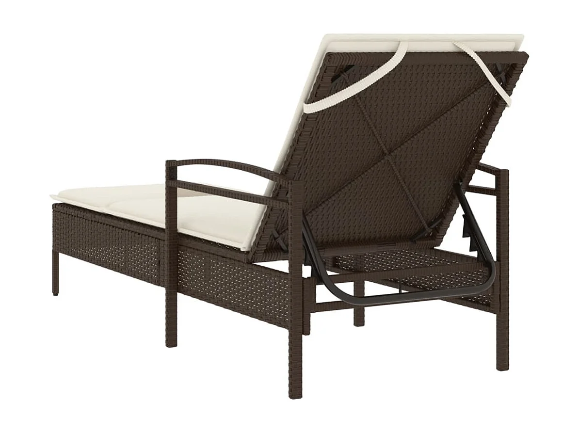 Chaise longue con cuscino marrone 63x200x81 cm resina intrecciata