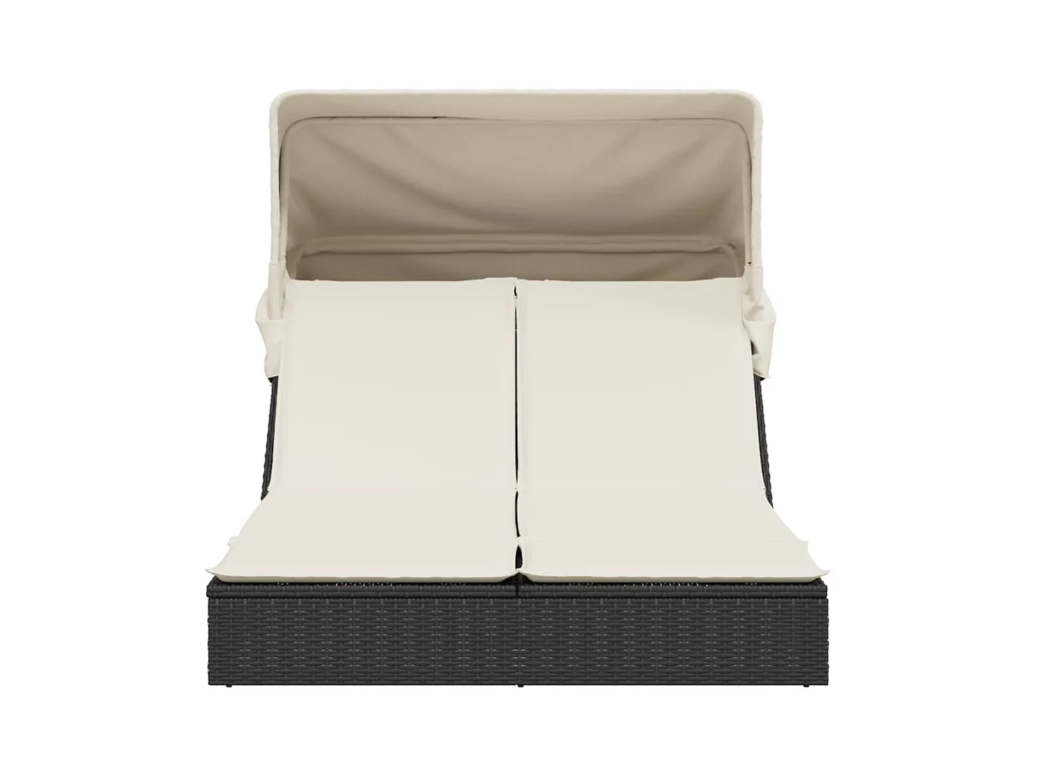 Chaise longue doble con toldo y cojines de mimbre negro