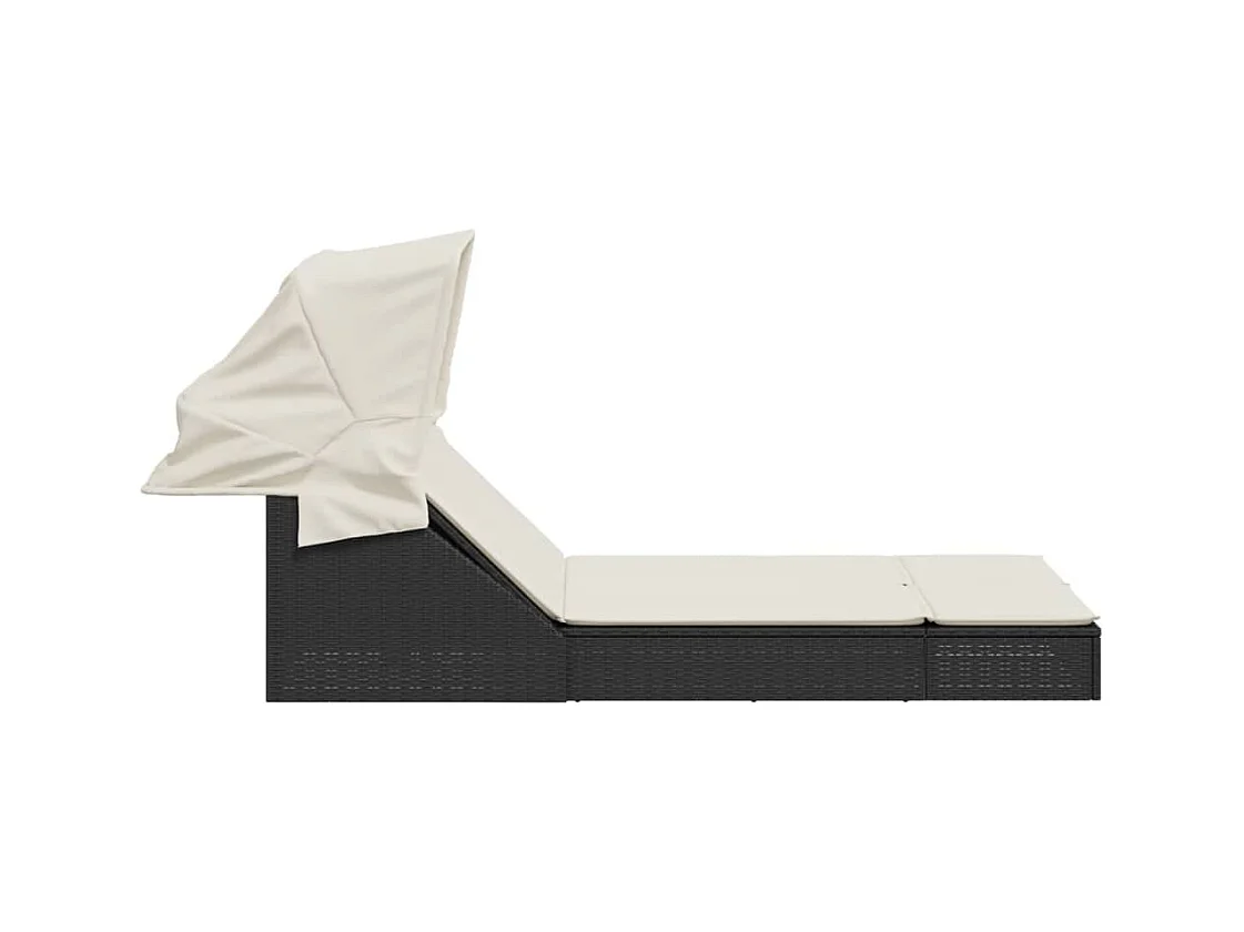 Chaise longue doble con toldo y cojines de mimbre negro