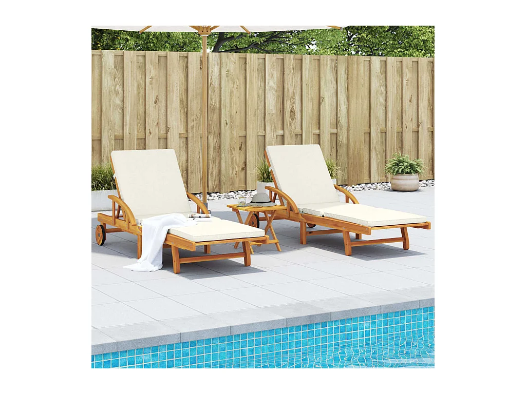 Conjunto de 2 tumbonas con cojines 200x68x83 cm madera de acacia