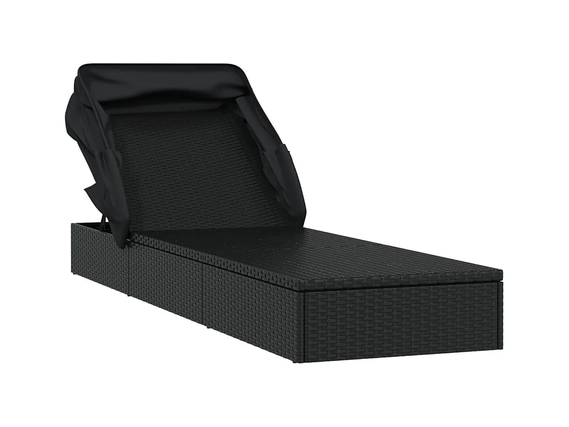 Ligstoel met zwart opvouwbaar dak 213x63x97 cm geweven hars
