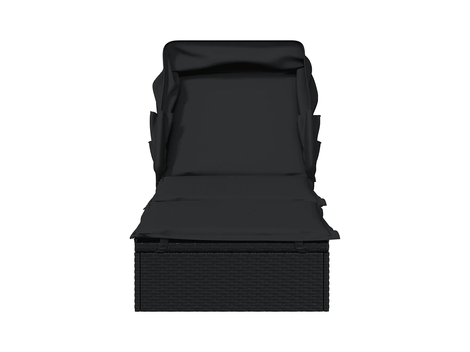 Ligstoel met zwart opvouwbaar dak 213x63x97 cm geweven hars