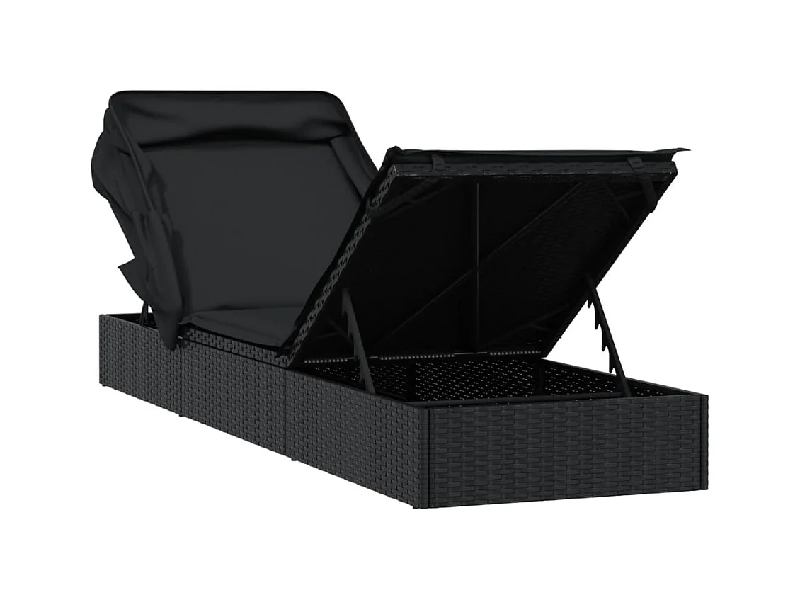 Ligstoel met zwart opvouwbaar dak 213x63x97 cm geweven hars