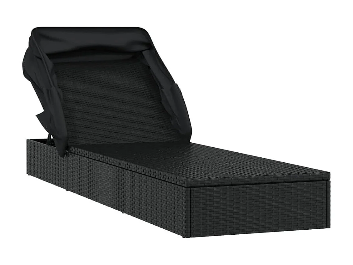 Transat avec toit pliable noir 213x63x97 cm résine tressée