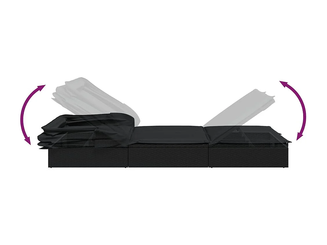 Transat avec toit pliable noir 213x63x97 cm résine tressée