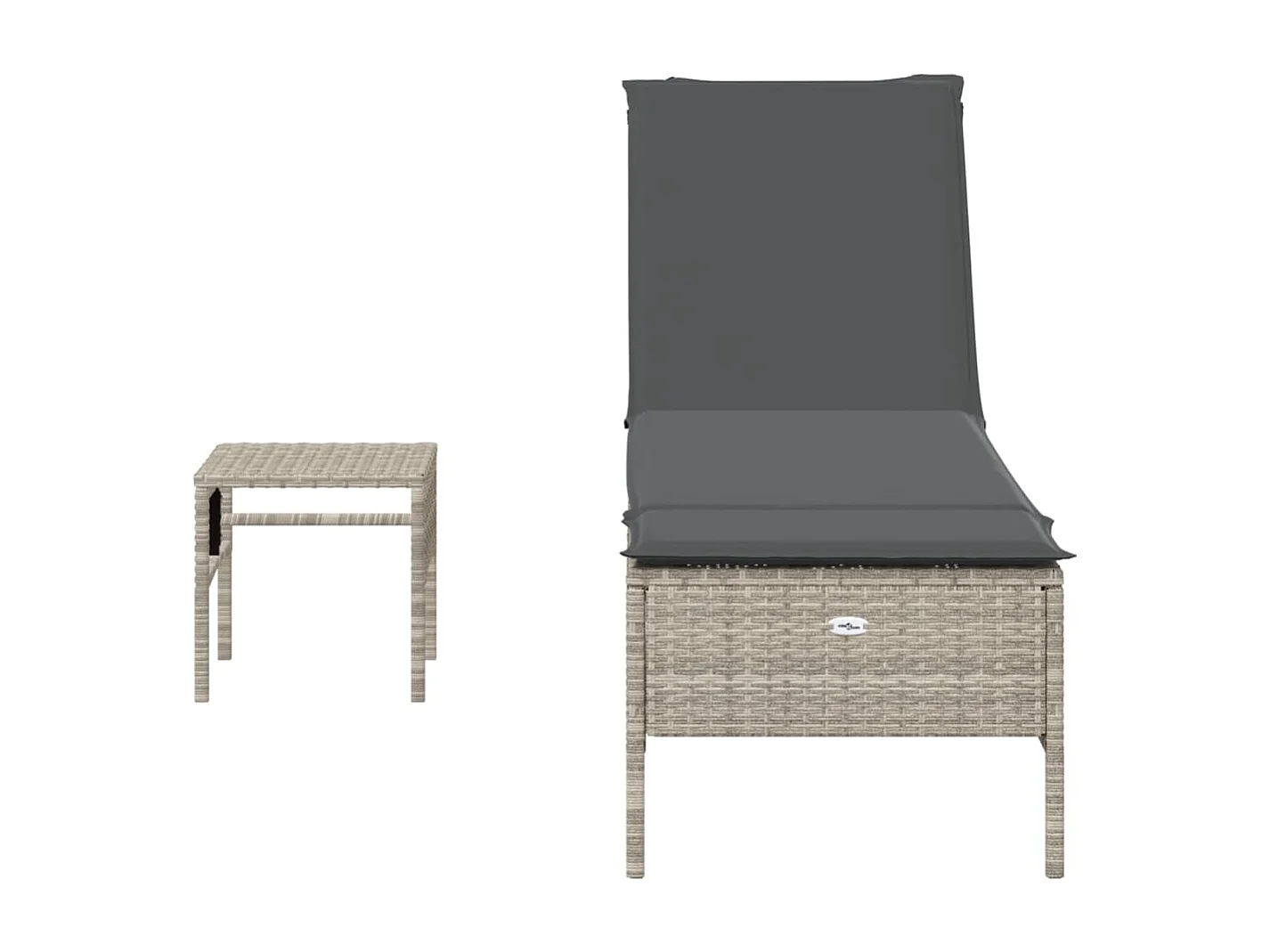 Chaise longue con mesa y cojín gris claro de resina trenzada