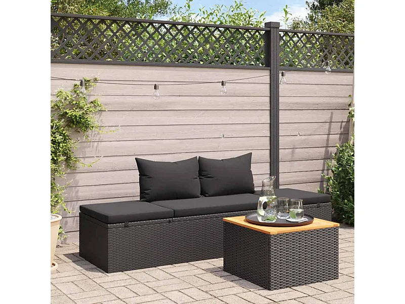 Chaise longue met kussens Zwart geweven hars