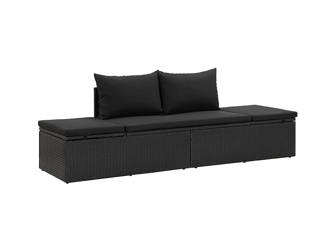 Chaise longue met kussens Zwart geweven hars
