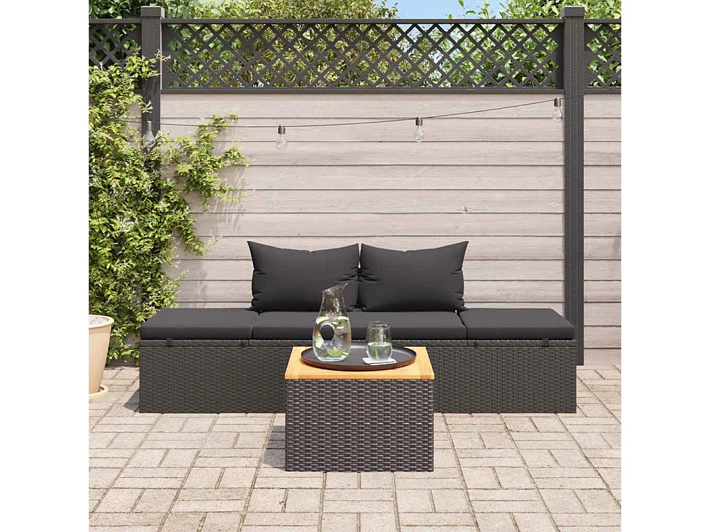 Chaise longue con cuscini Resina intrecciata nera