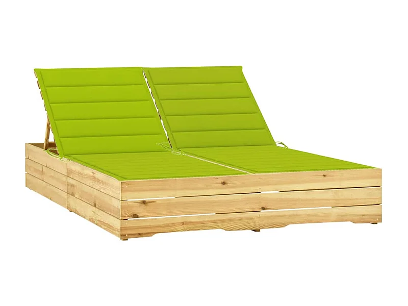 Chaise longue double et coussins vert vif Bois de pin imprégné
