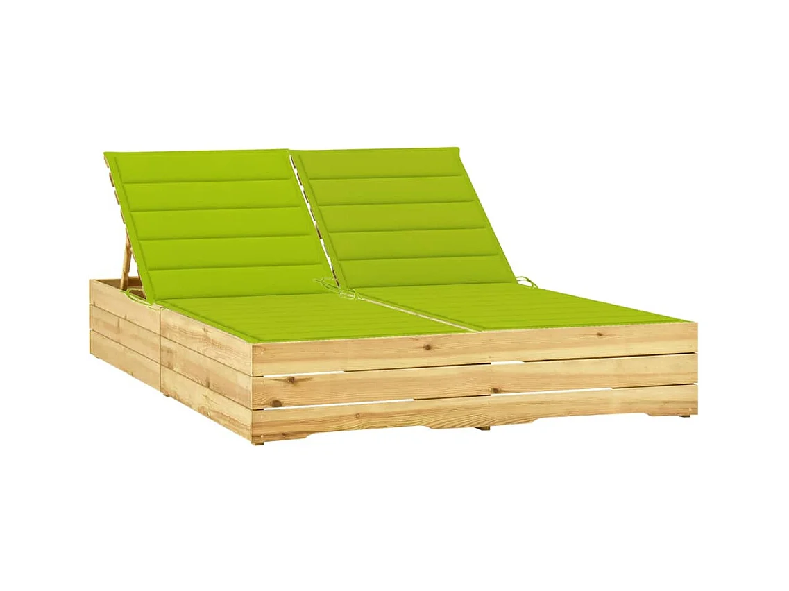 Chaise longue doppia e cuscini verde brillante Legno di pino impregnato