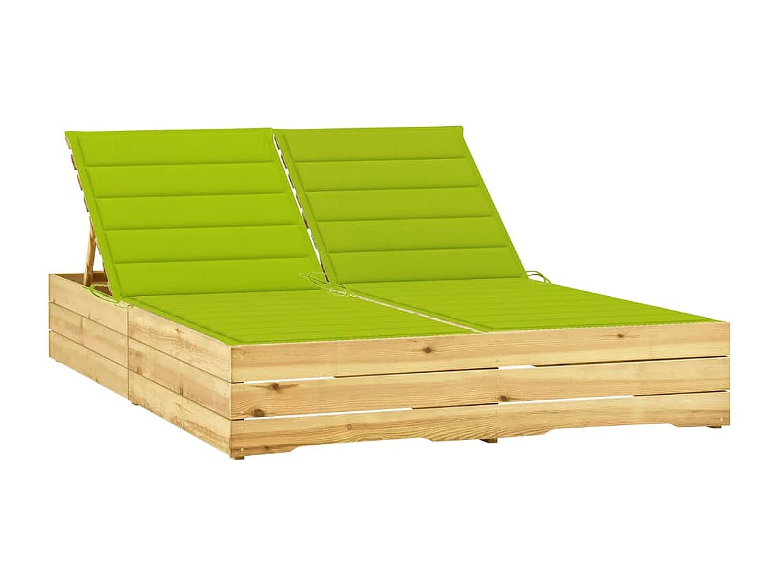 Chaise longue double et coussins vert vif Bois de pin imprégné