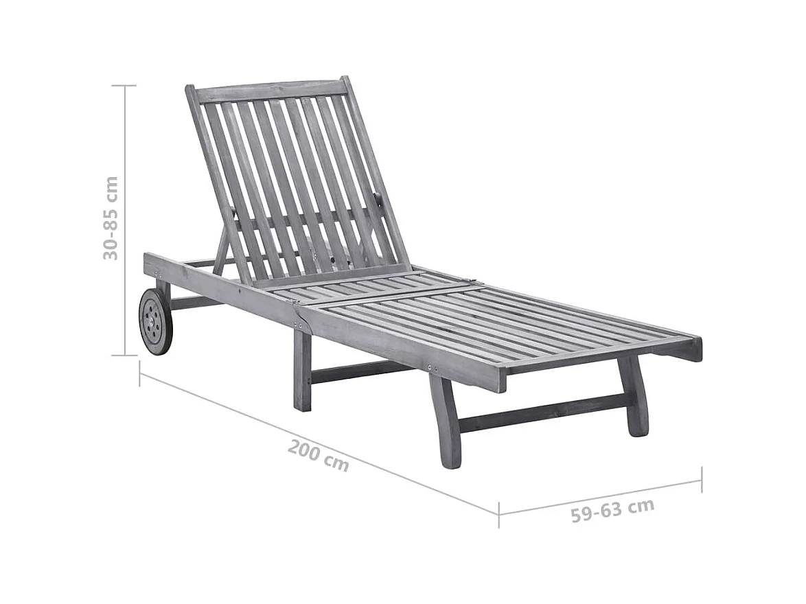 Tuinligstoel met kussen Grijs Massief acaciahout