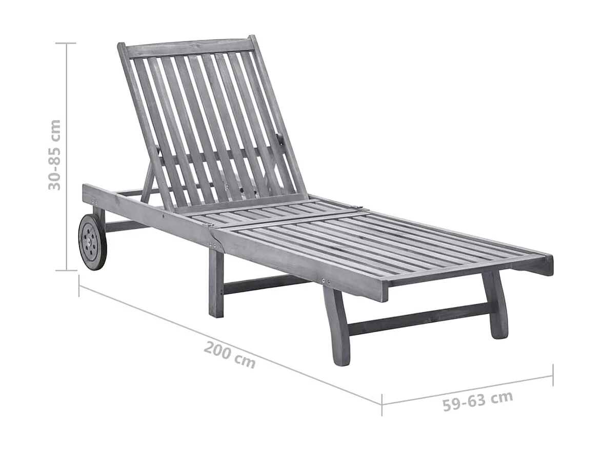 Chaise longue de jardin avec coussin Gris Bois d'acacia solide
