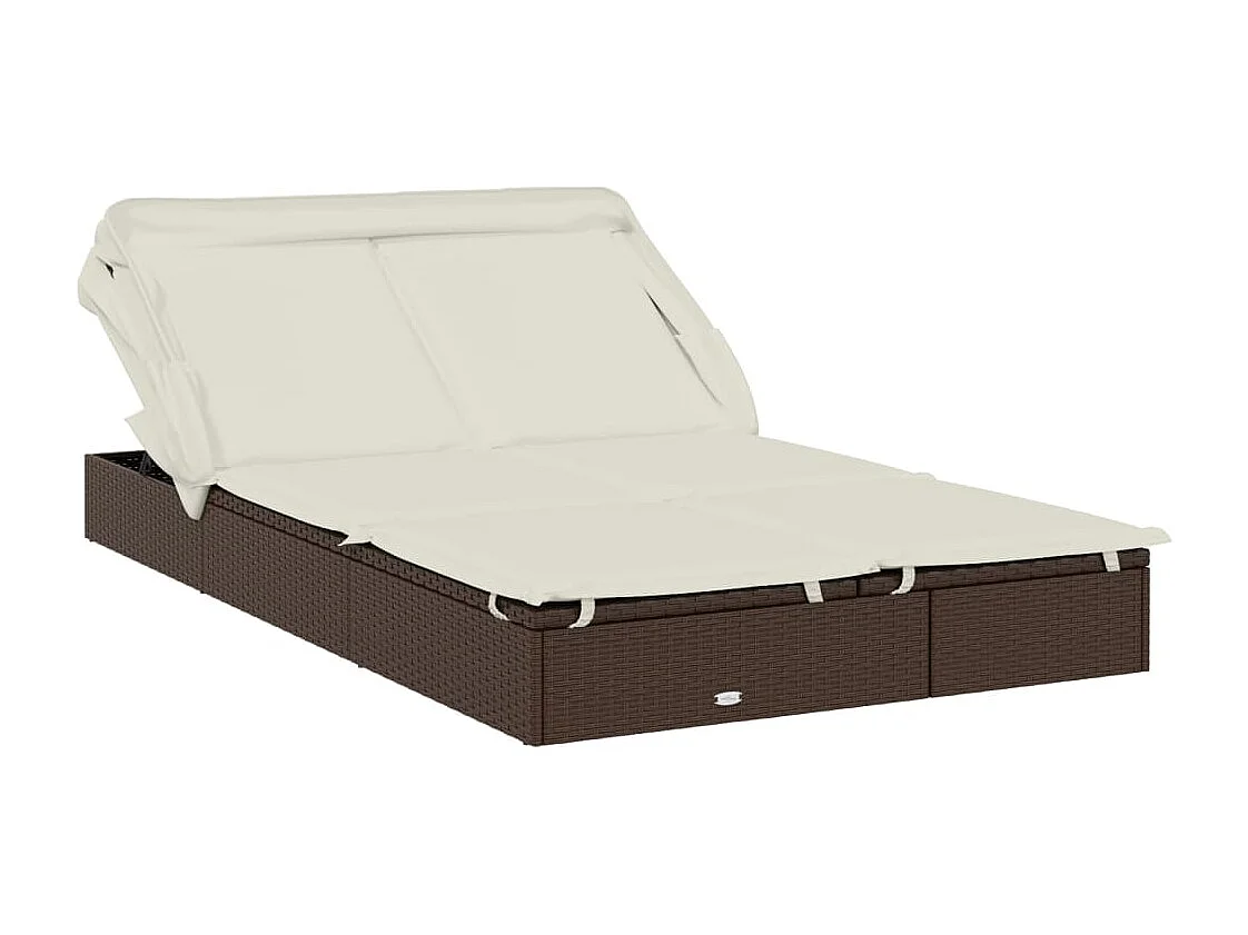 Sedia a sdraio a 2 posti con tetto pieghevole, marrone, 213x118x97 cm