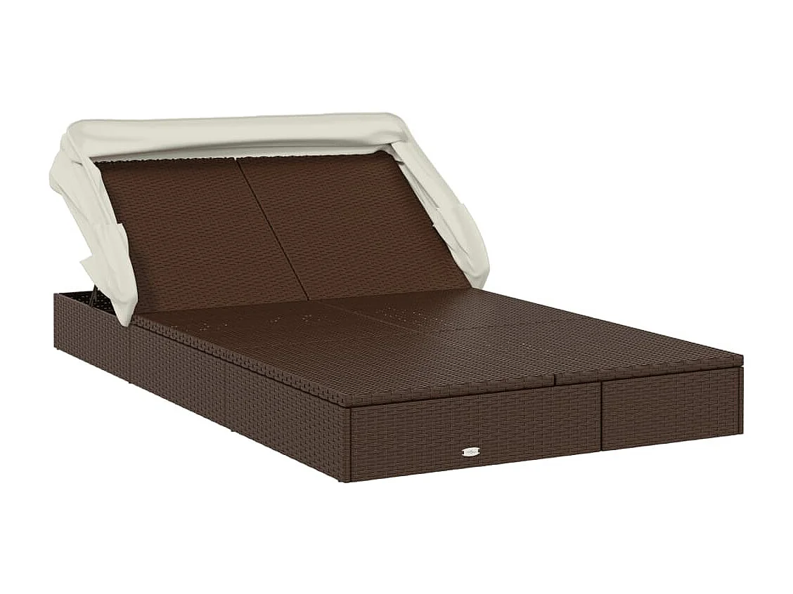 Sedia a sdraio a 2 posti con tetto pieghevole, marrone, 213x118x97 cm
