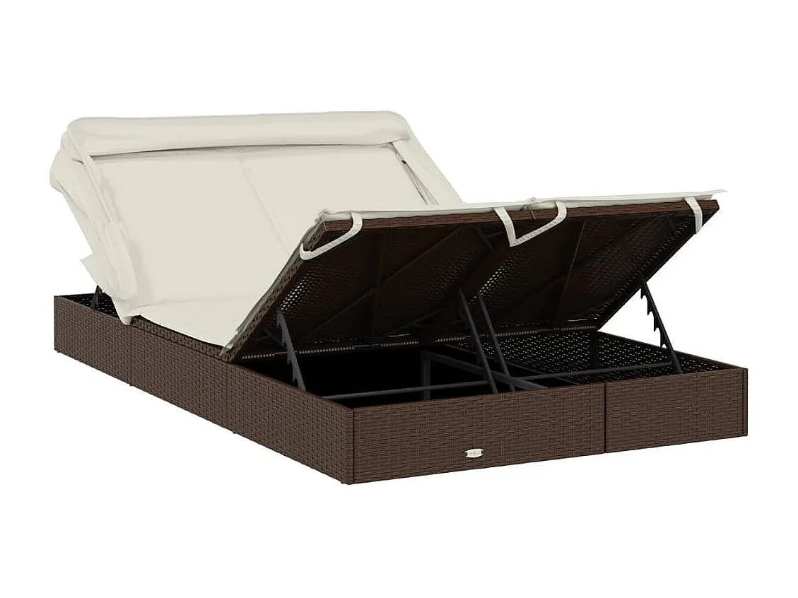 Sedia a sdraio a 2 posti con tetto pieghevole, marrone, 213x118x97 cm