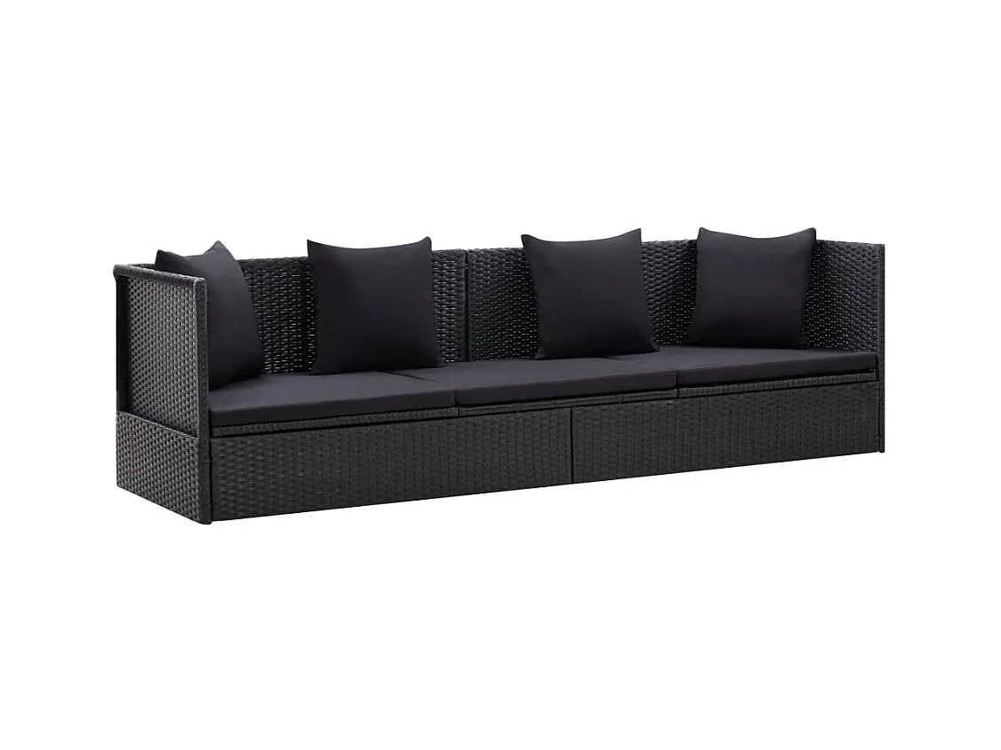 Lit de jardin avec coussin et oreiller Résine tressée Noir