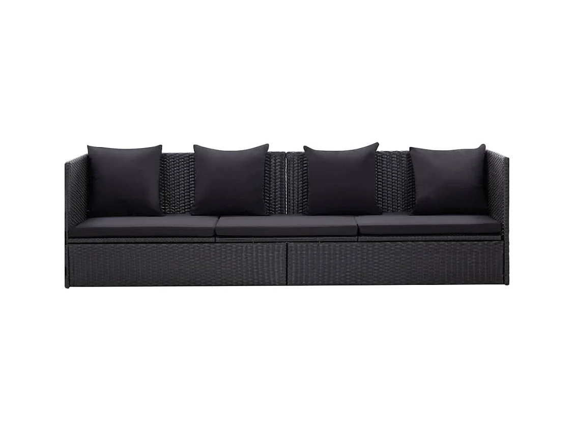 Lit de jardin avec coussin et oreiller Résine tressée Noir