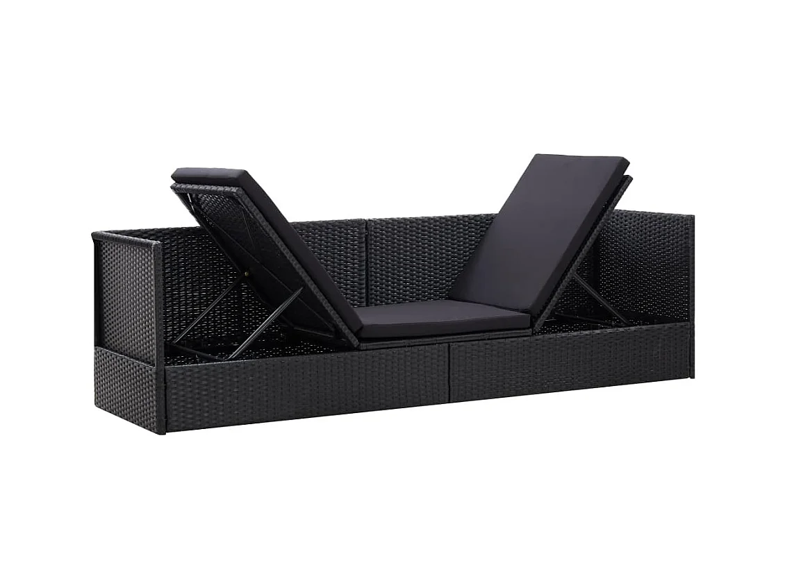 Lit de jardin avec coussin et oreiller Résine tressée Noir