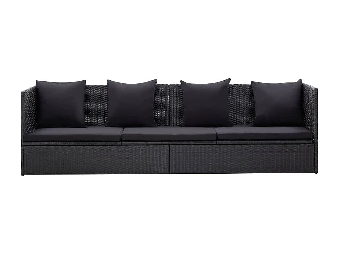 Lit de jardin avec coussin et oreiller Résine tressée Noir