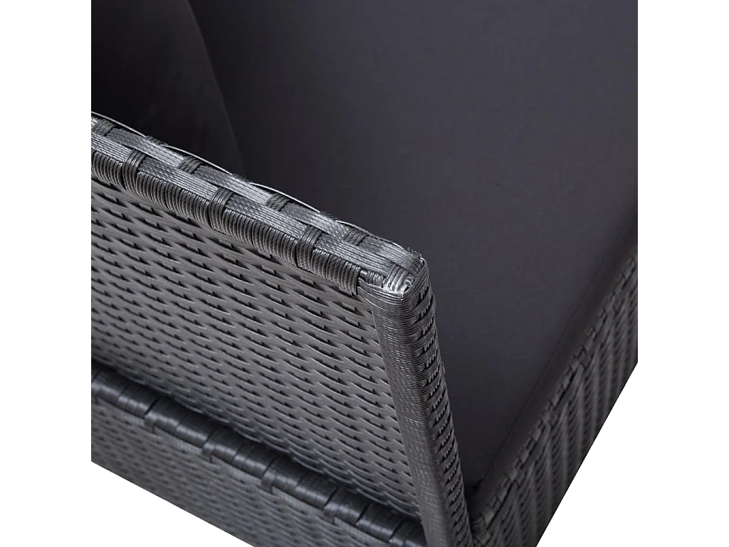 Lit de jardin avec coussin et oreiller Résine tressée Noir