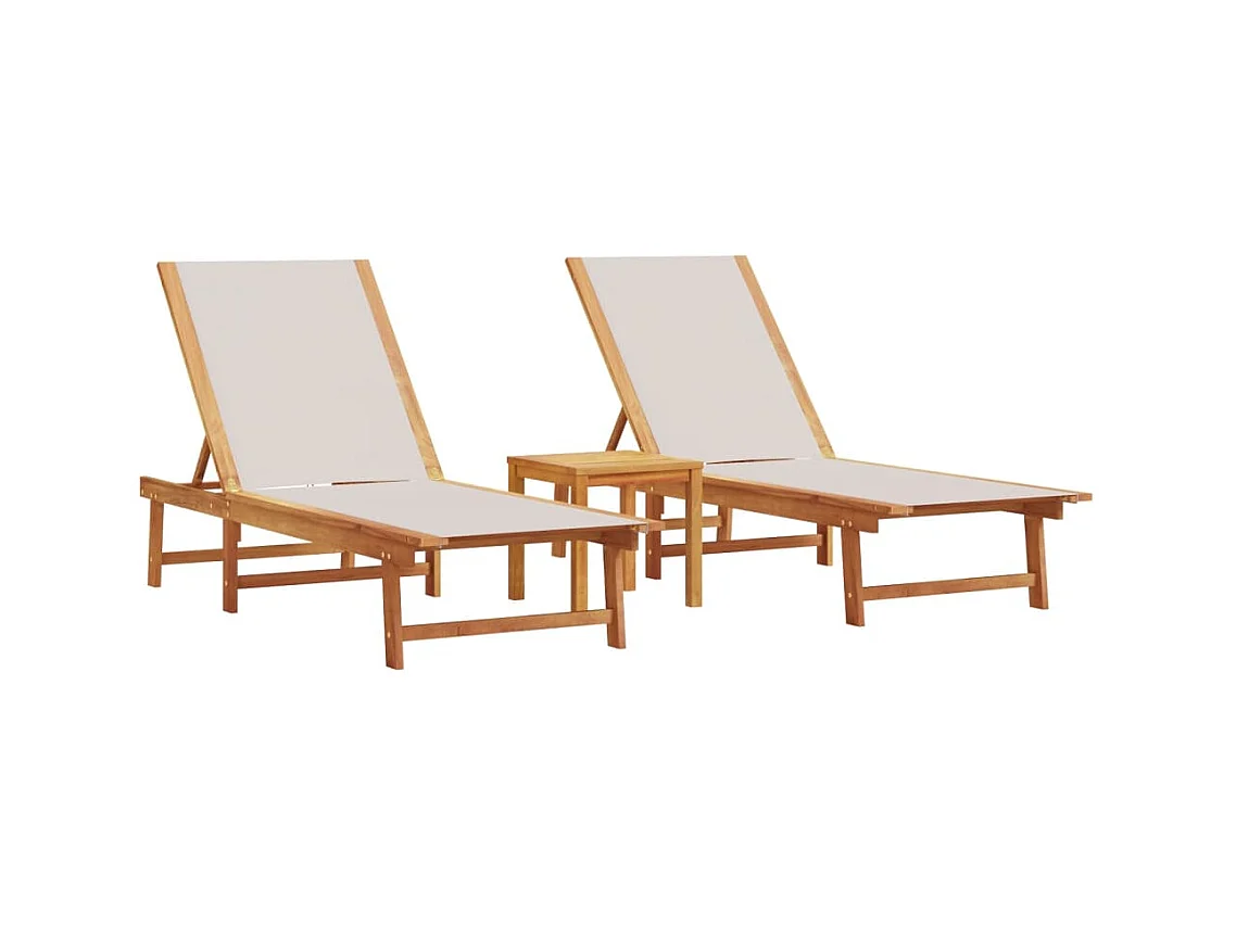 2er-Set Liegestühle mit grauem Akazienholz und Textilene-Tisch
