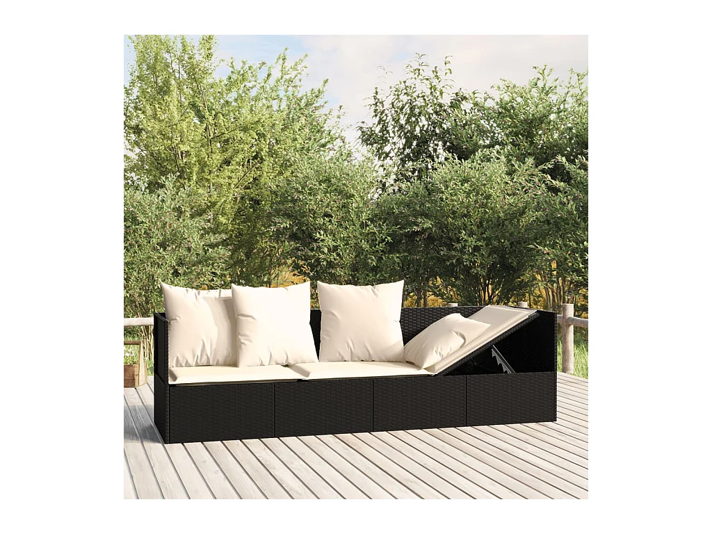 Lit de salon d'extérieur avec coussins Noir Résine tressée