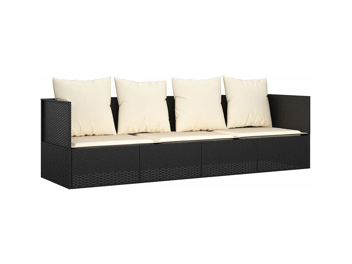 Lit de salon d'extérieur avec coussins Noir Résine tressée