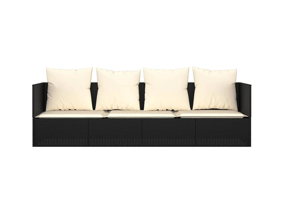 Lit de salon d'extérieur avec coussins Noir Résine tressée