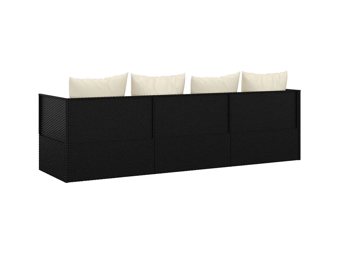 Lit de salon d'extérieur avec coussins Noir Résine tressée