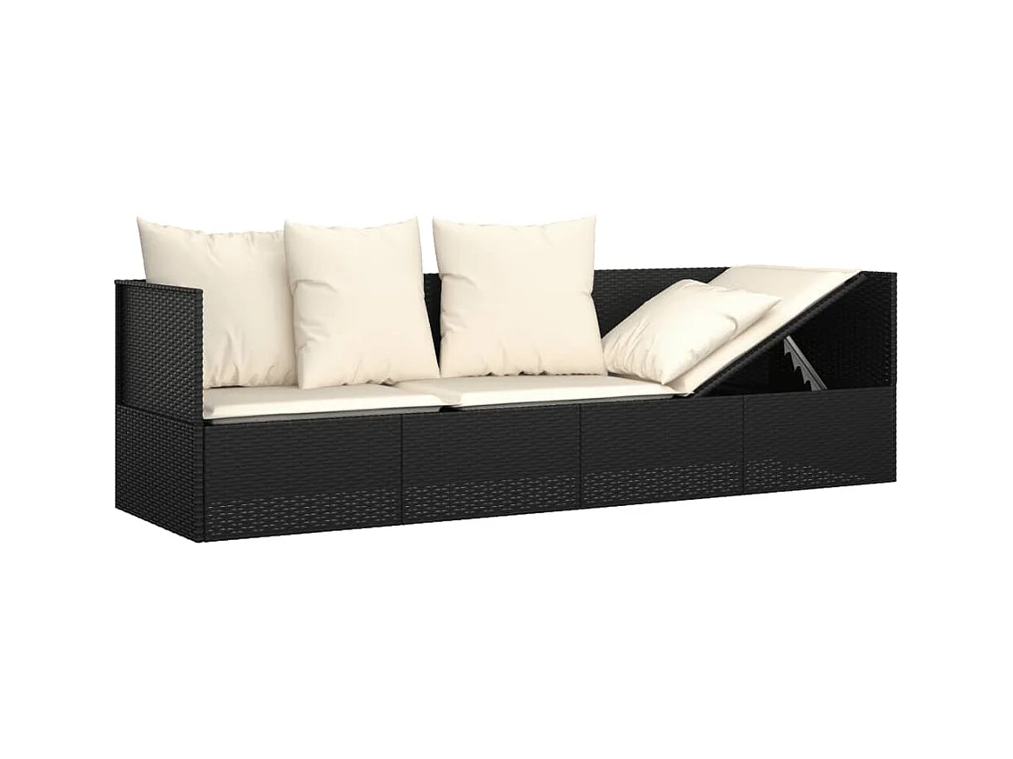 Lit de salon d'extérieur avec coussins Noir Résine tressée