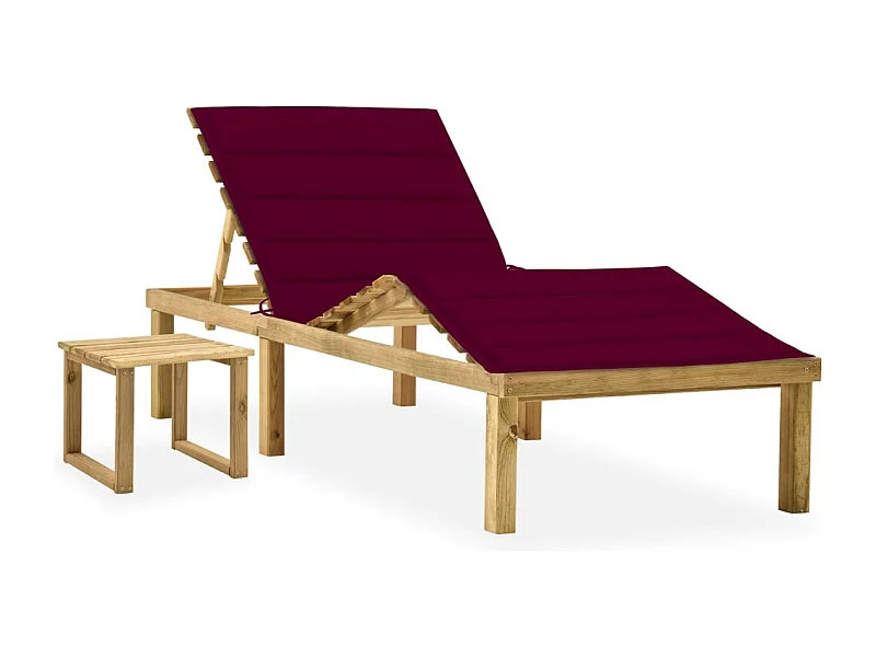 Chaise longue de jardin avec table et coussin Pin imprégné