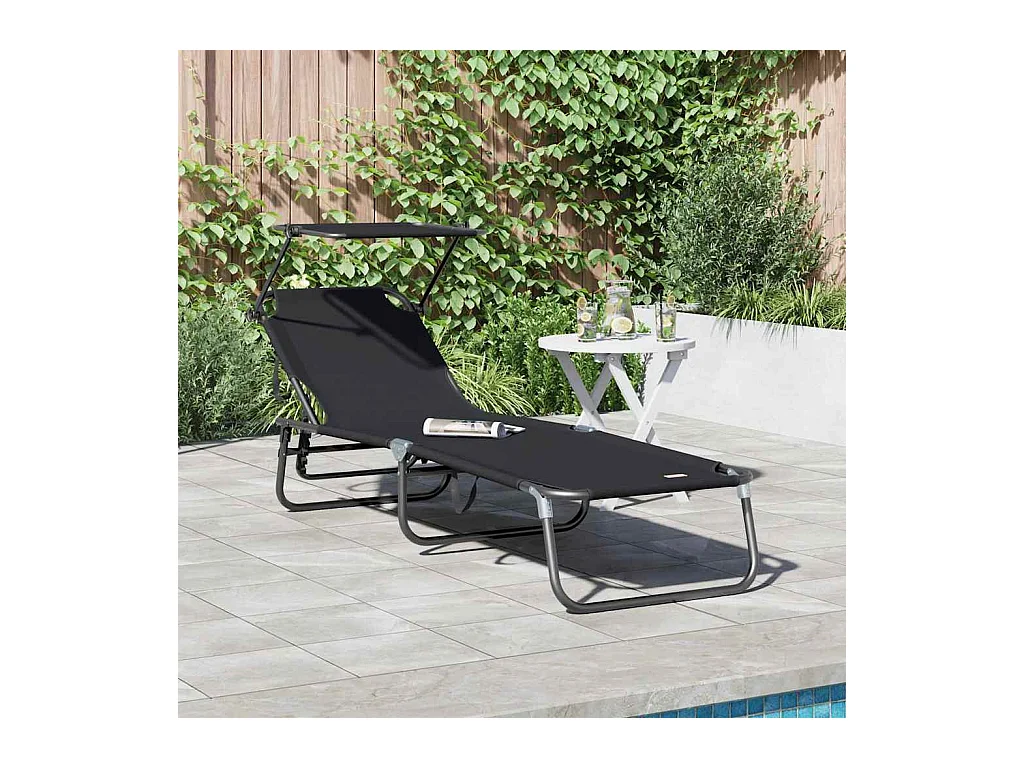 Chaise longue pliable noire en tissu Oxford 600D