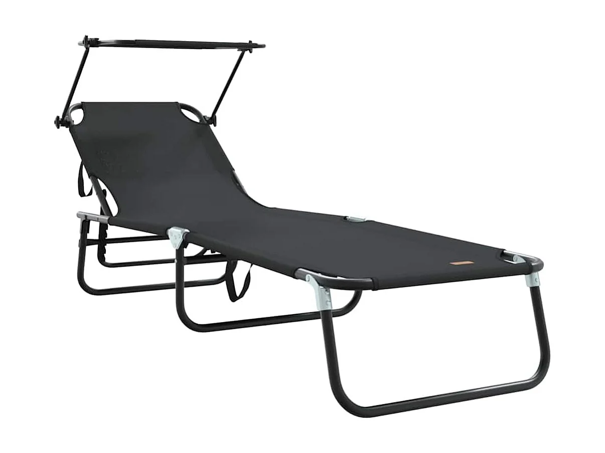 Chaise longue pliable noire en tissu Oxford 600D