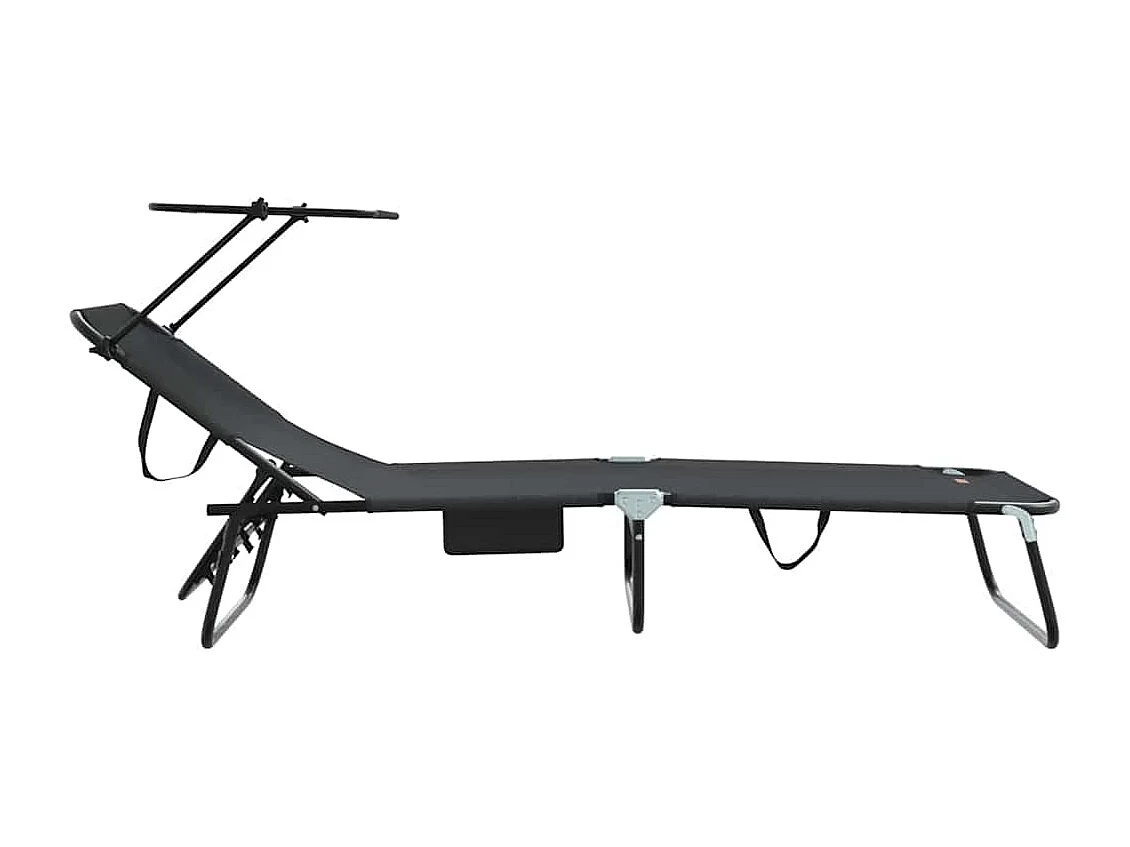 Chaise longue pliable noire en tissu Oxford 600D