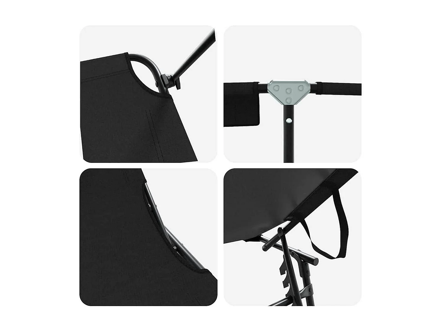 Chaise longue pliable noire en tissu Oxford 600D