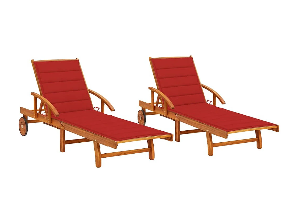 Chaises longues lot de 2 avec coussins Bois d'acacia solide