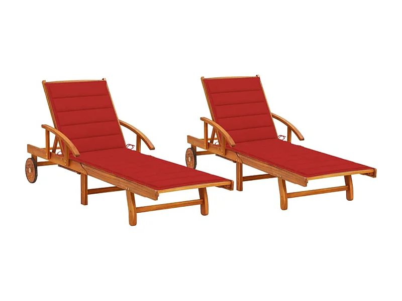 Chaises longues lot de 2 avec coussins Bois d'acacia solide