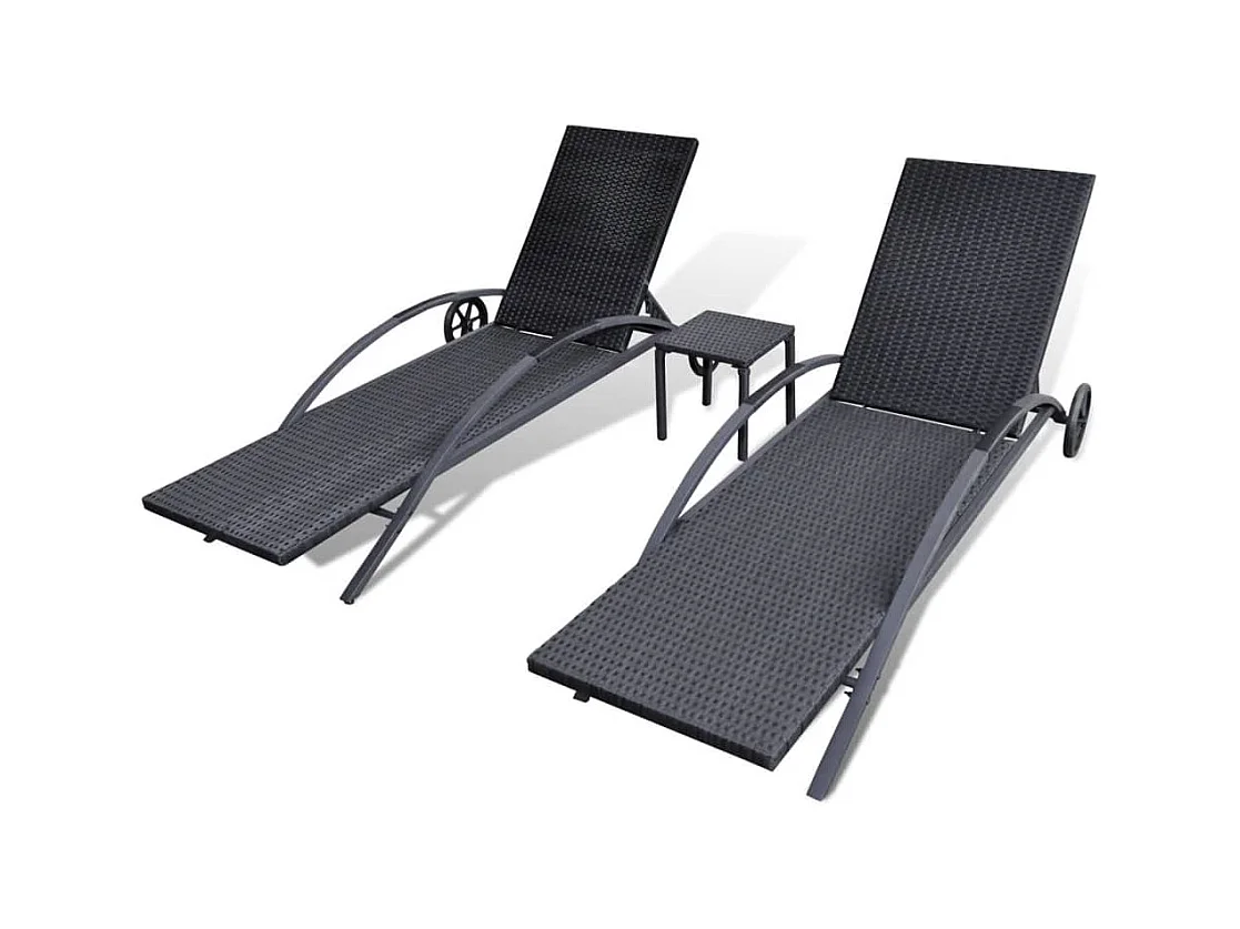 Zwarte geweven hars loungestoelen met tafel