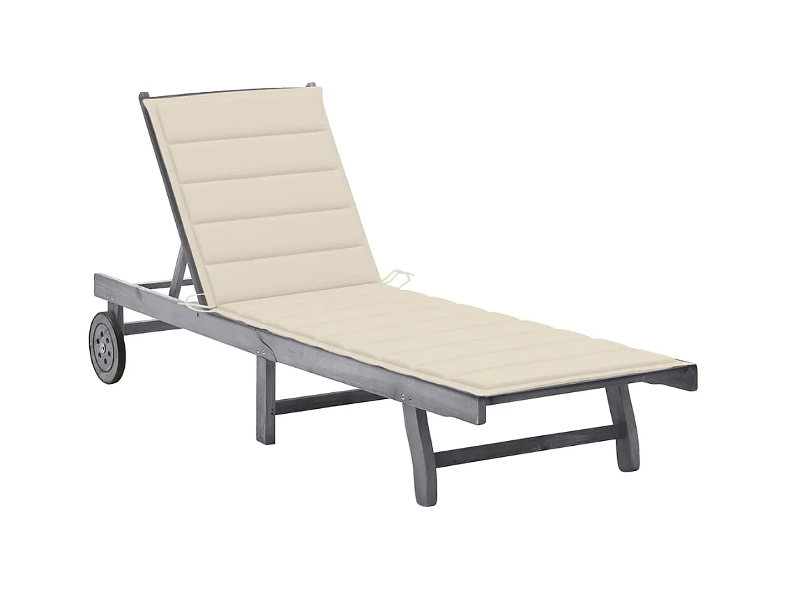 Chaise longue de jardin avec coussin Gris Bois d'acacia solide