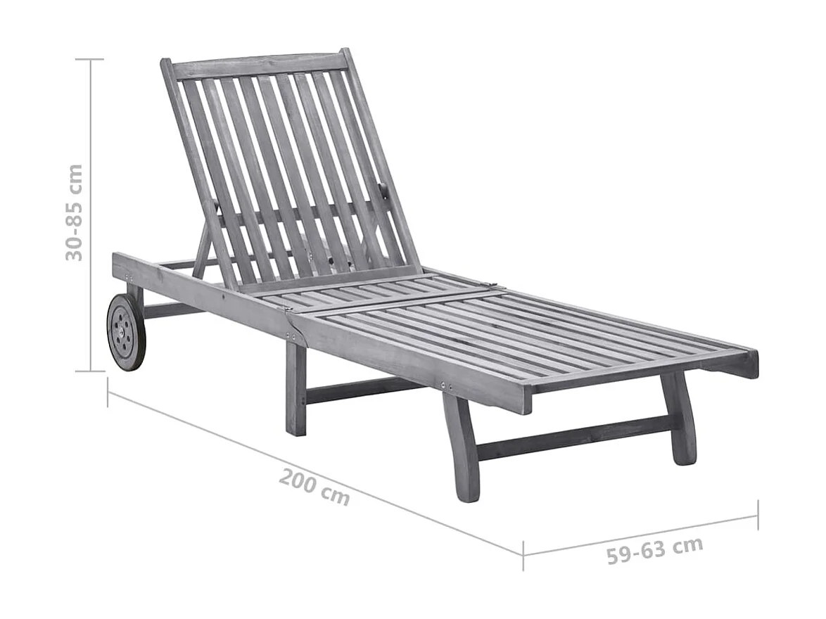 Chaise longue de jardin avec coussin Gris Bois d'acacia solide