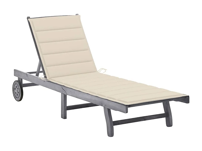 Chaise longue de jardin avec coussin Gris Bois d'acacia solide