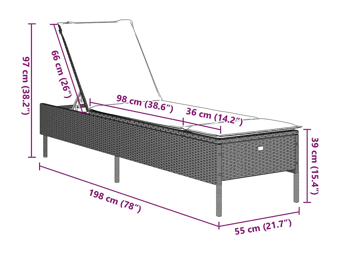 Chaise longue con cojín gris claro de resina trenzada