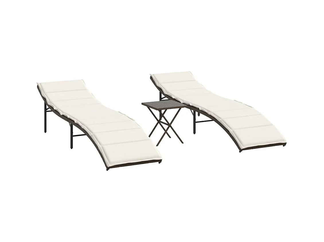 Set van 2 ligstoelen met bruine kunsthars rieten tafel