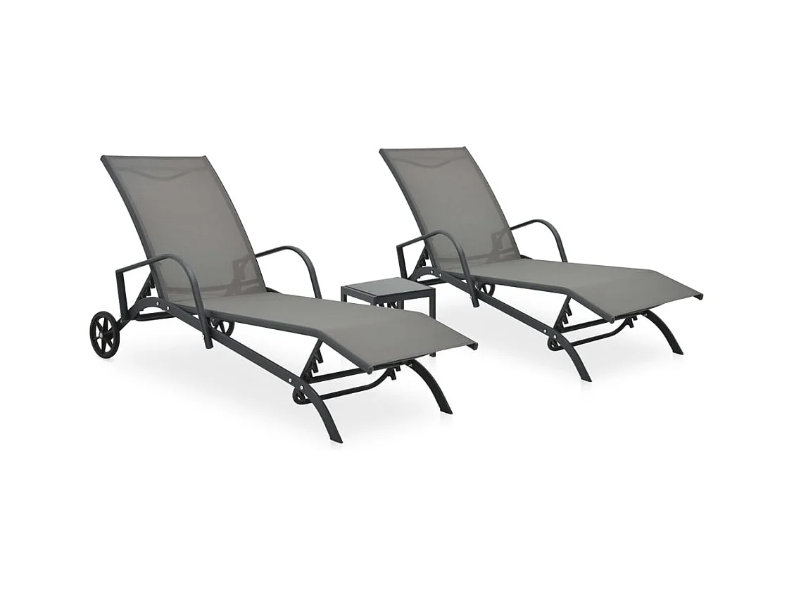 Set van 2 ligstoelen met tafel van textiel en staal