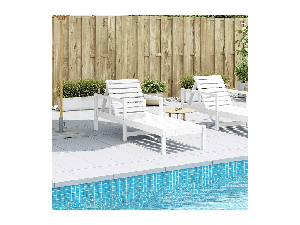 Chaise longue bianca 199,5x62x55 cm in legno massello di pino